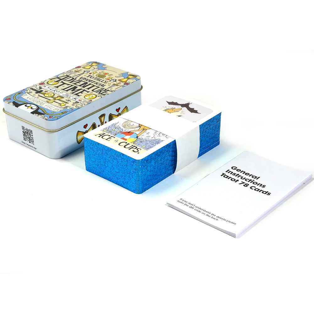 🃏 Adventure Time Tarot Cards – 78 Pcs Deck in Tin Metal Box with Gold-Plated Edges for Divination & Gifts