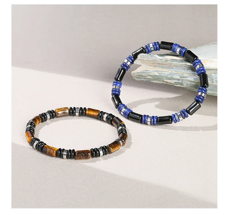 🐯 Natural Yellow Tiger Eye Tube Bracelet: Modern Cylinder Stone Bangle with Stainless Steel – Wealth, Confidence & Energy Jewelry for Men & Women