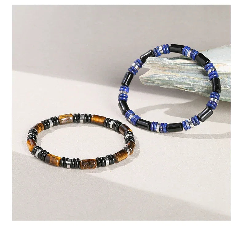🐯 Natural Yellow Tiger Eye Tube Bracelet: Modern Cylinder Stone Bangle with Stainless Steel – Wealth, Confidence & Energy Jewelry for Men & Women