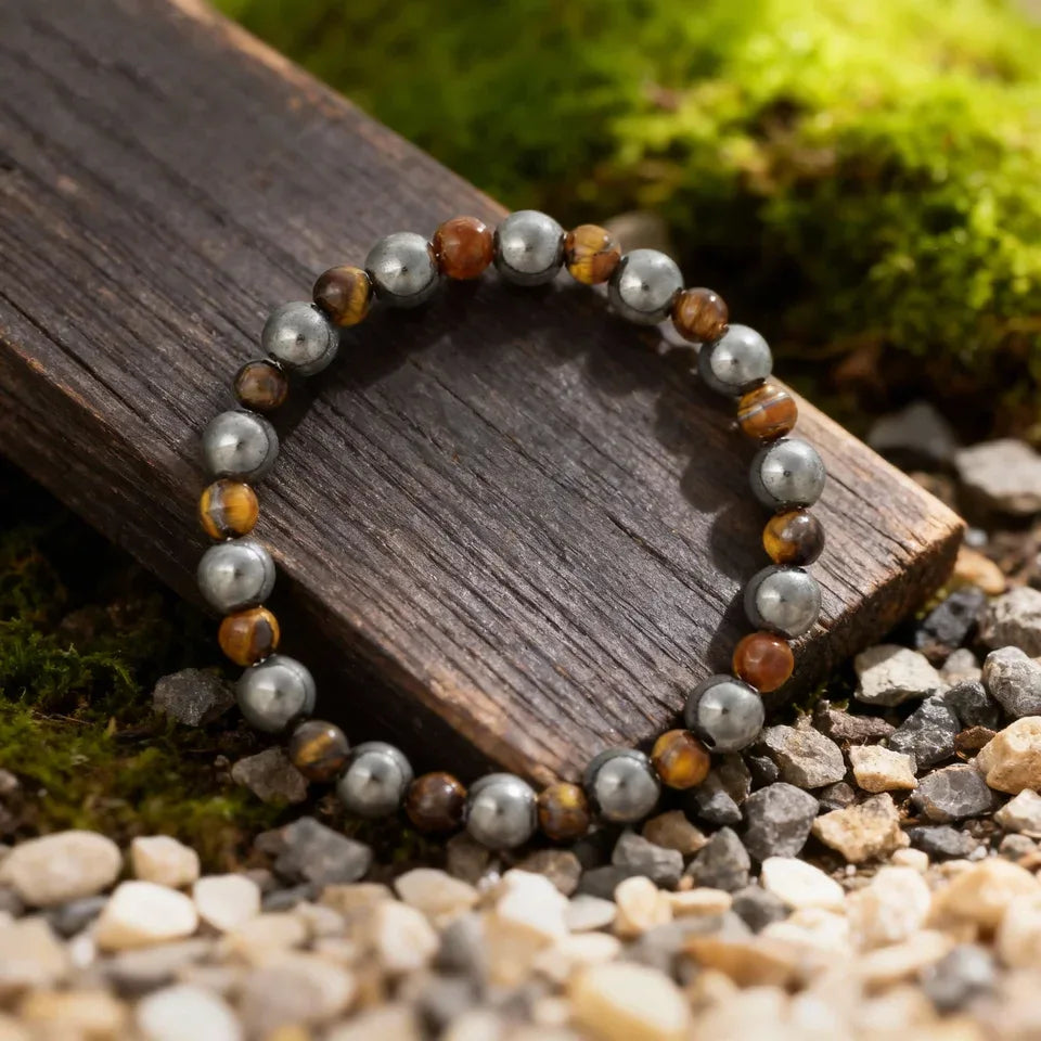 ✨ Elegant Winter Jewelry – Black and Yellow Tiger's Eye with Hematite Bead Bracelet – Perfect Gift for Husband for Daily Style