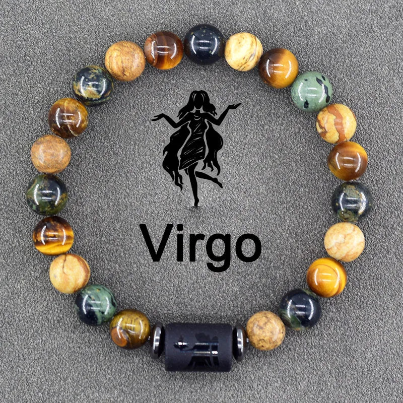 ✨ Zodiac Sign Bracelet Homme 12 Constellation Bangles – Adjustable Unisex Astrology Jewelry | Gemini, Virgo, Leo, Libra & More | Perfect Friendship Gift 12 8mm Beads