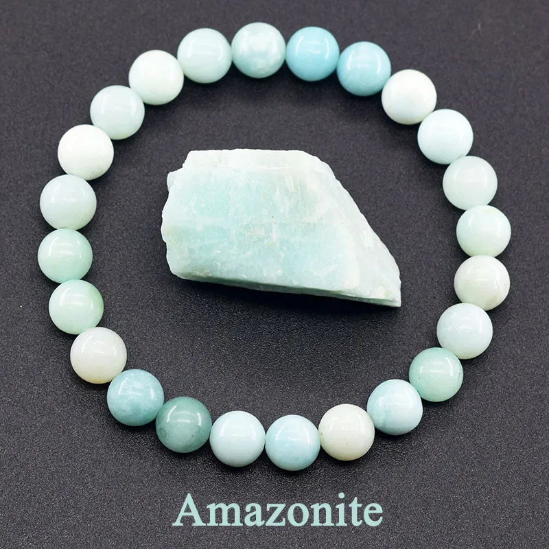 ✨ Natural Red Picasso Jasper Stone Beads Elastic Bracelet – Unisex Healing Crystal Jewelry with Round Red Pine Beads – Elegant Jade Bangle Gift 20 Amazonite