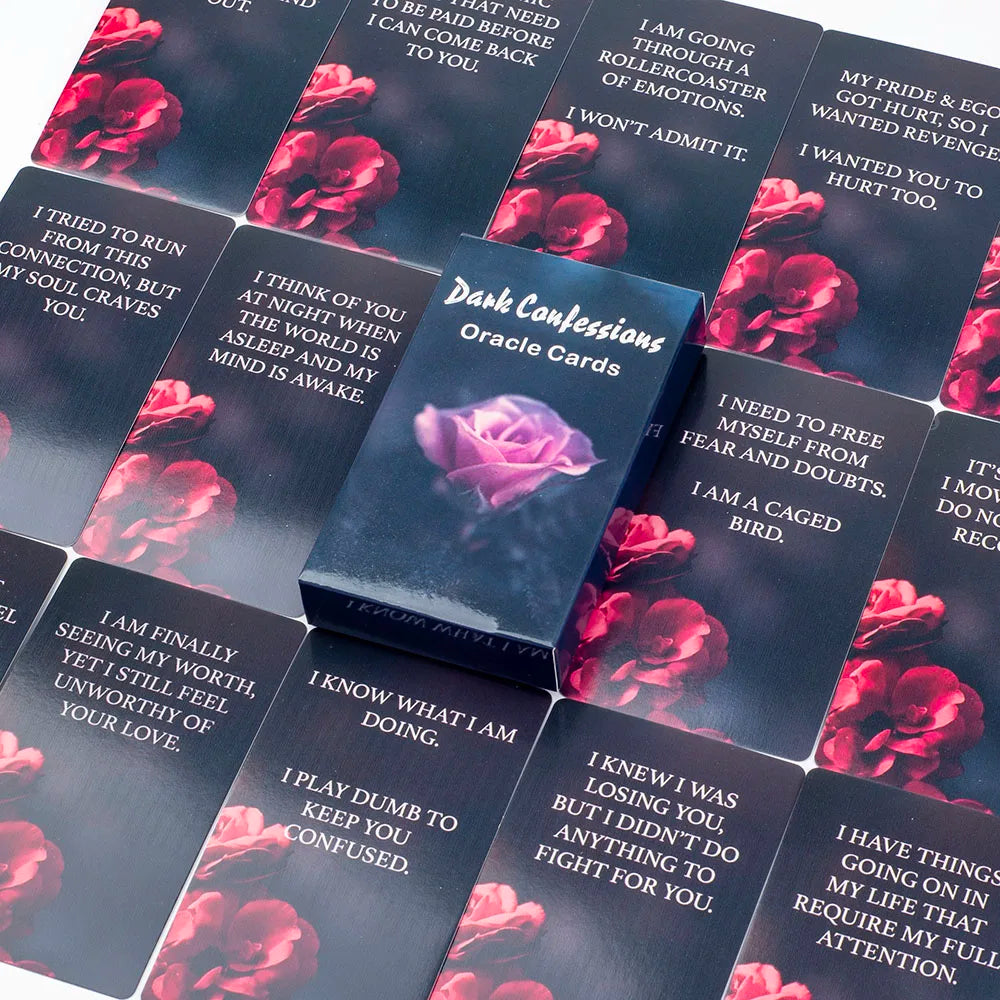 Dark Confession Oracle Cards – 50-Card Twin Flame & Love Keywords Deck with Messages for Psychic Divination and Board Games