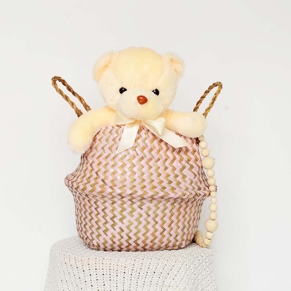 Handmade Boho Striped Wicker Storage Baskets – Collapsible Laundry & Garden Flower Pot Baskets with Patchwork Design