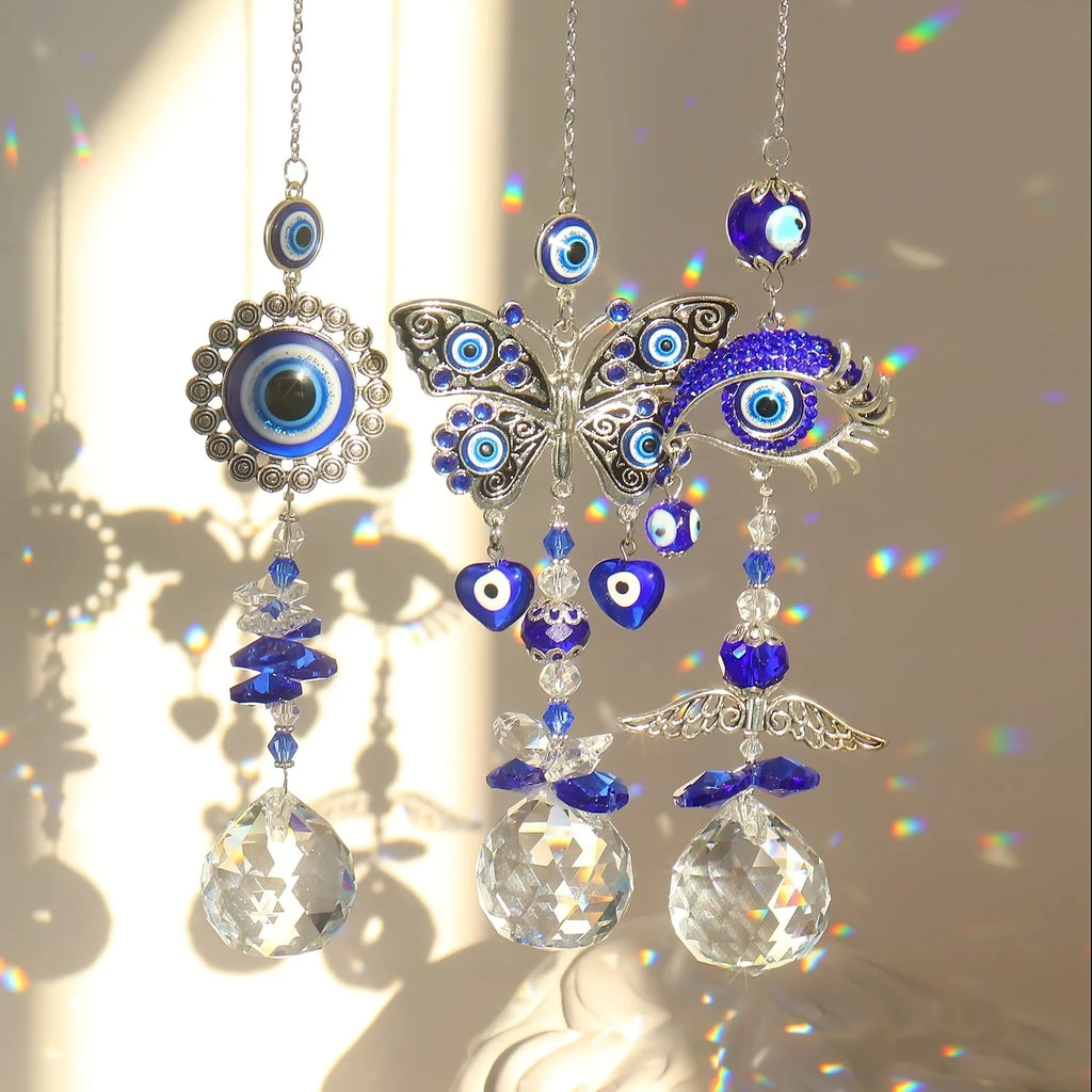 🧿 1Pc Evil Eye Suncatcher with Crystal Prism Balls – Window Hanging Sun Catcher & Rainbow Maker for Home, Garden & Car Decor | Free Shipping