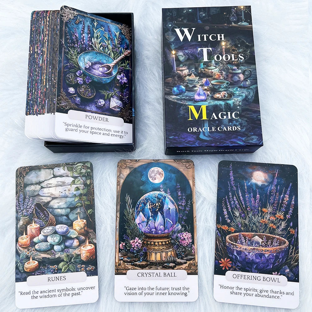 Witch Tools Magic Oracle Cards, Witchy Aesthetic Oracle Deck for Self-Guidance & Mindfulness, 12x7cm, 54 Cards, Taro Cards