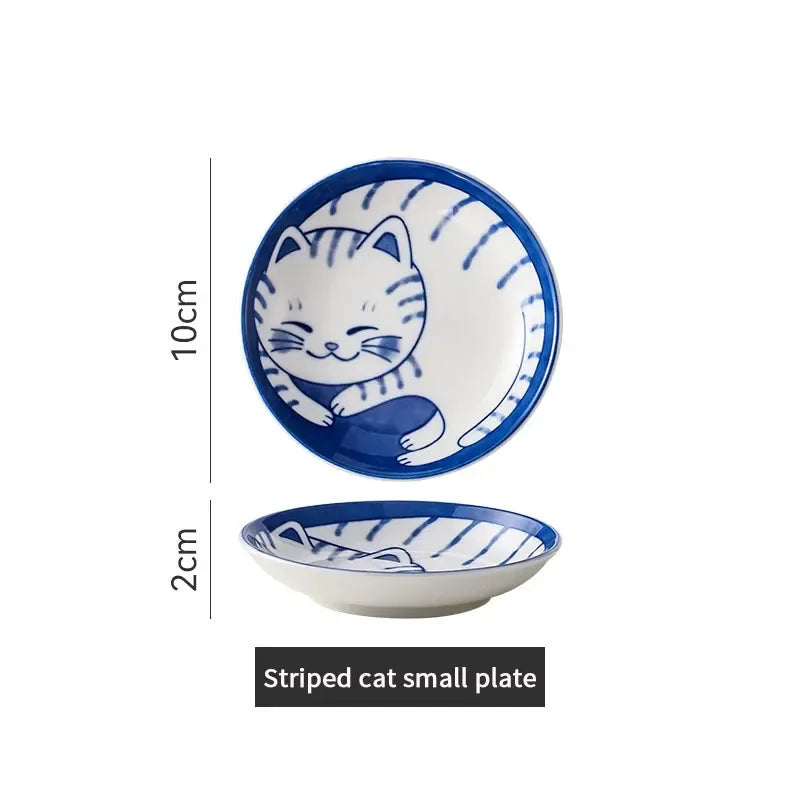 🍥 Japanese Style Ceramic Dessert Sauce Dish – Creative Cute Cartoon Lucky Cat Pattern | Water Drop Shape Fruit &amp; Sushi Plates | Free Shipping 2x10cm B