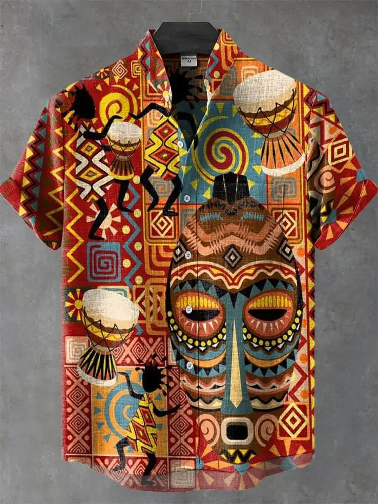 🌍 The Ancestral Ethno-Street Masterpiece: Premium Men's Vintage African Tribal Shirt – High-Definition Ethnic Graphic Print, Ultra-Breathable Lightweight Fabric, and Sophisticated Retro Holiday Silhouette BDS427