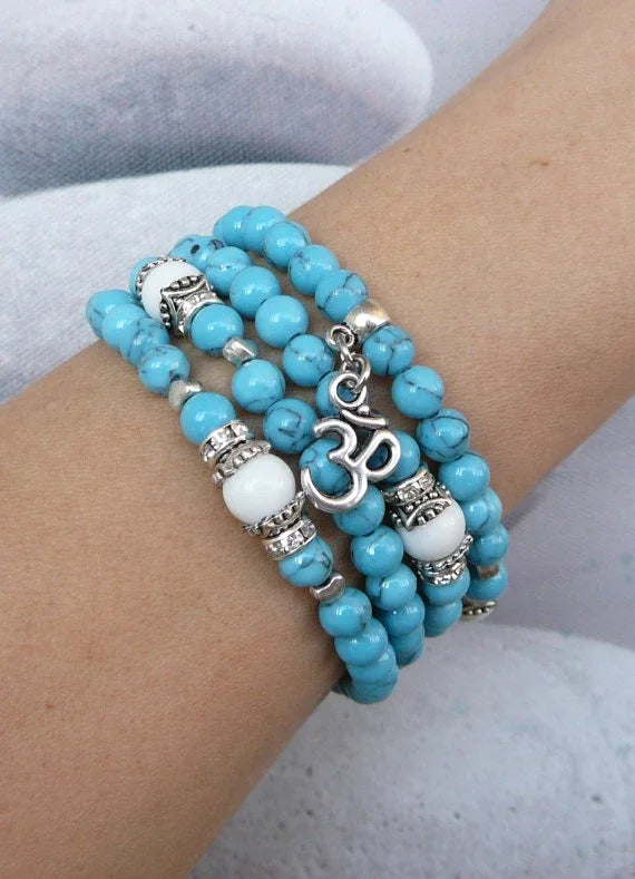 ✨ Turquoise & Onyx Mala Yoga Wrap Bracelet – 108 Prayer Beads Meditation Necklace for Spiritual Focus and Calm A11