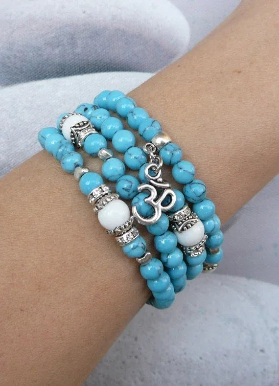 ✨ Turquoise & Onyx Mala Yoga Wrap Bracelet – 108 Prayer Beads Meditation Necklace for Spiritual Focus and Calm A11