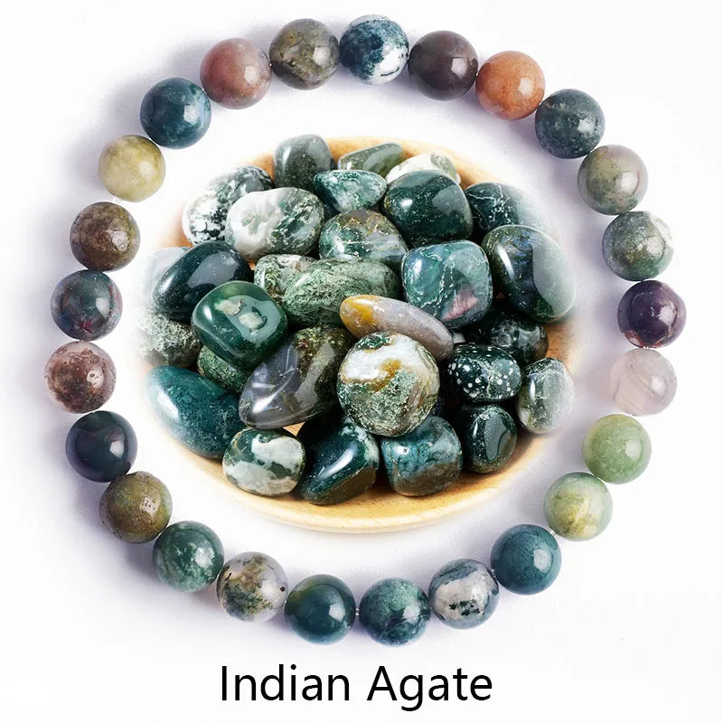 ✨ Natural Stone Protection Bracelet – Dragon Blood Beads, Quartz & Onyx Stretch Jewelry for Men & Women – Healing Reiki & Yoga Energy Bracelet 17 Indian Agate