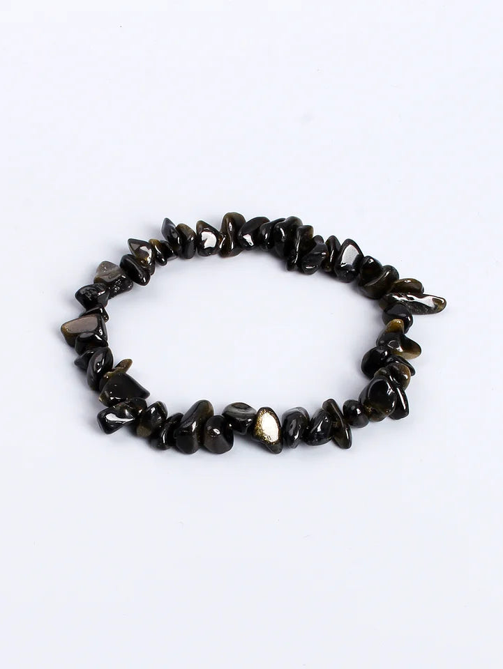 ✨ Natural Gold Color Obsidian Crushed Stone Beads Bracelet – Protection & Deep Grounding Energy Jewelry