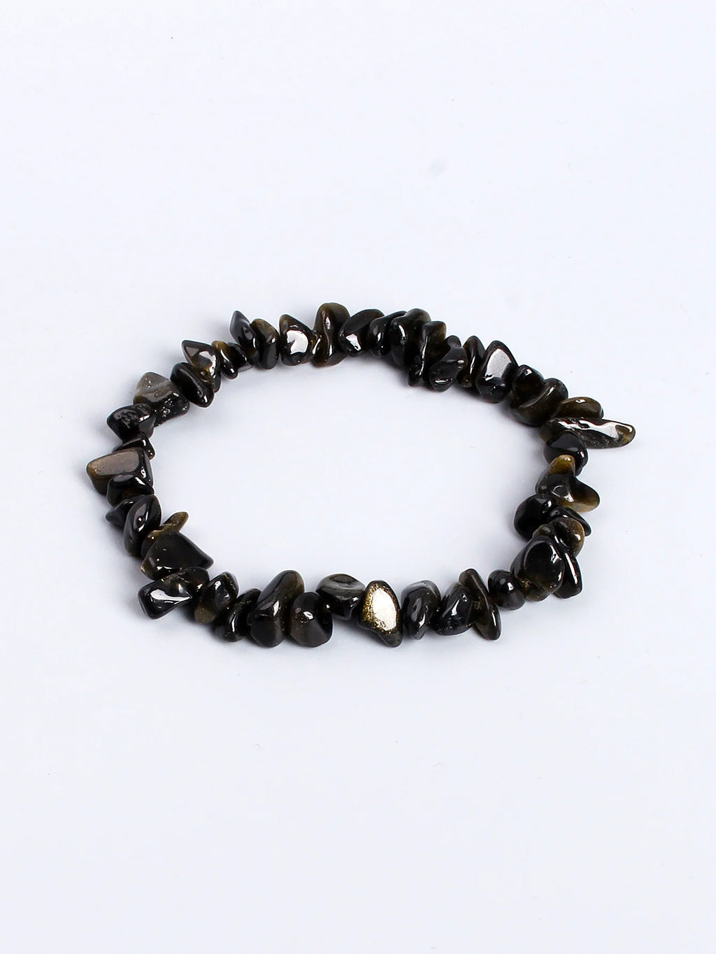 ✨ Natural Gold Color Obsidian Crushed Stone Beads Bracelet – Protection & Deep Grounding Energy Jewelry