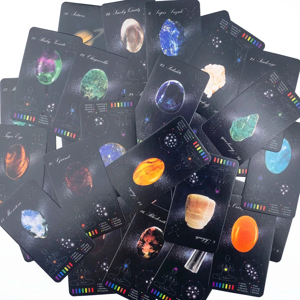 Crystals Healing Cards – 60-Card English Oracle Deck with PDF Guidebook for Crystal & Zodiac Insight