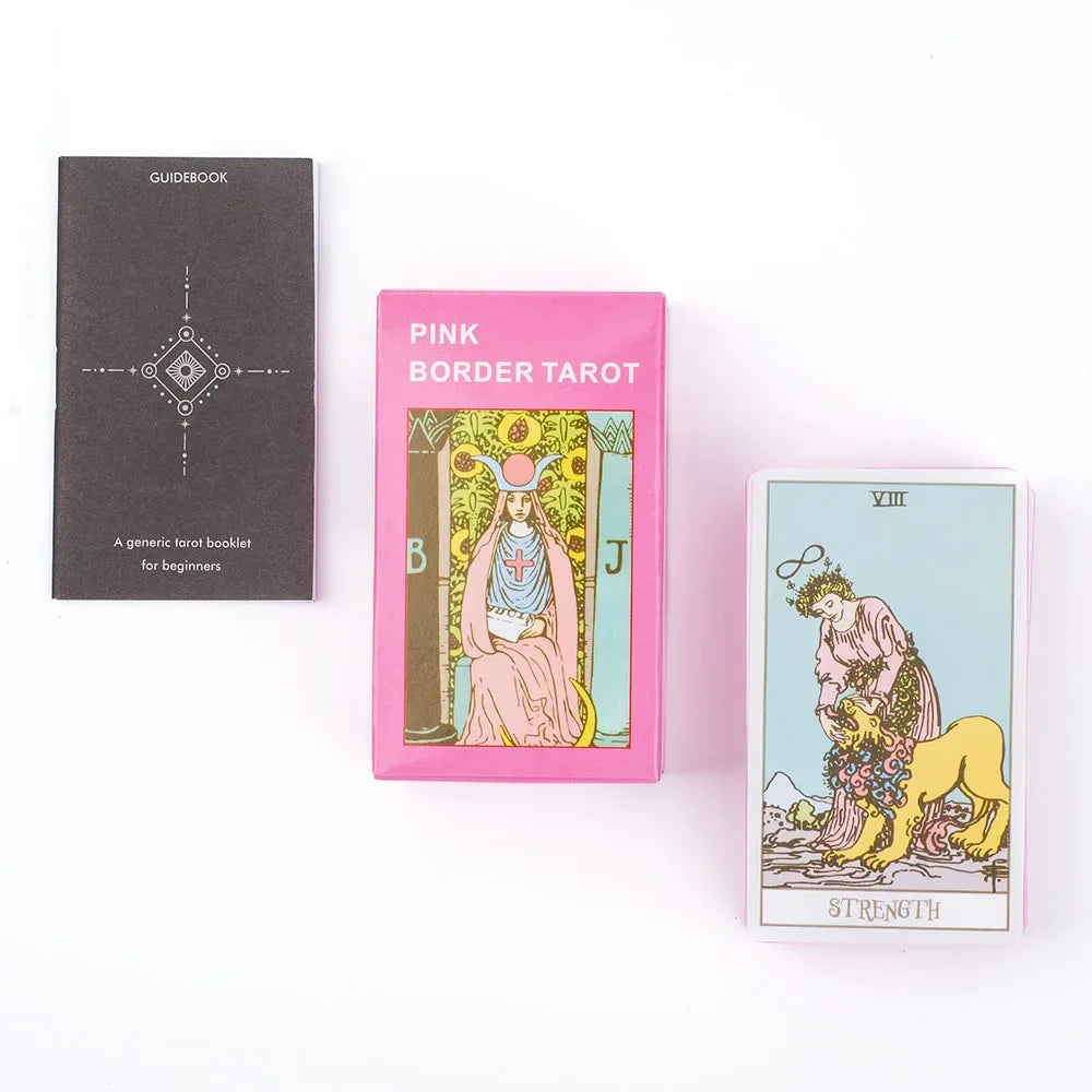 Pink Border Tarot Cards Deck with Guidebook - 78 Cards for Divination, Precognition & Parties, 10.3 × 6 cm