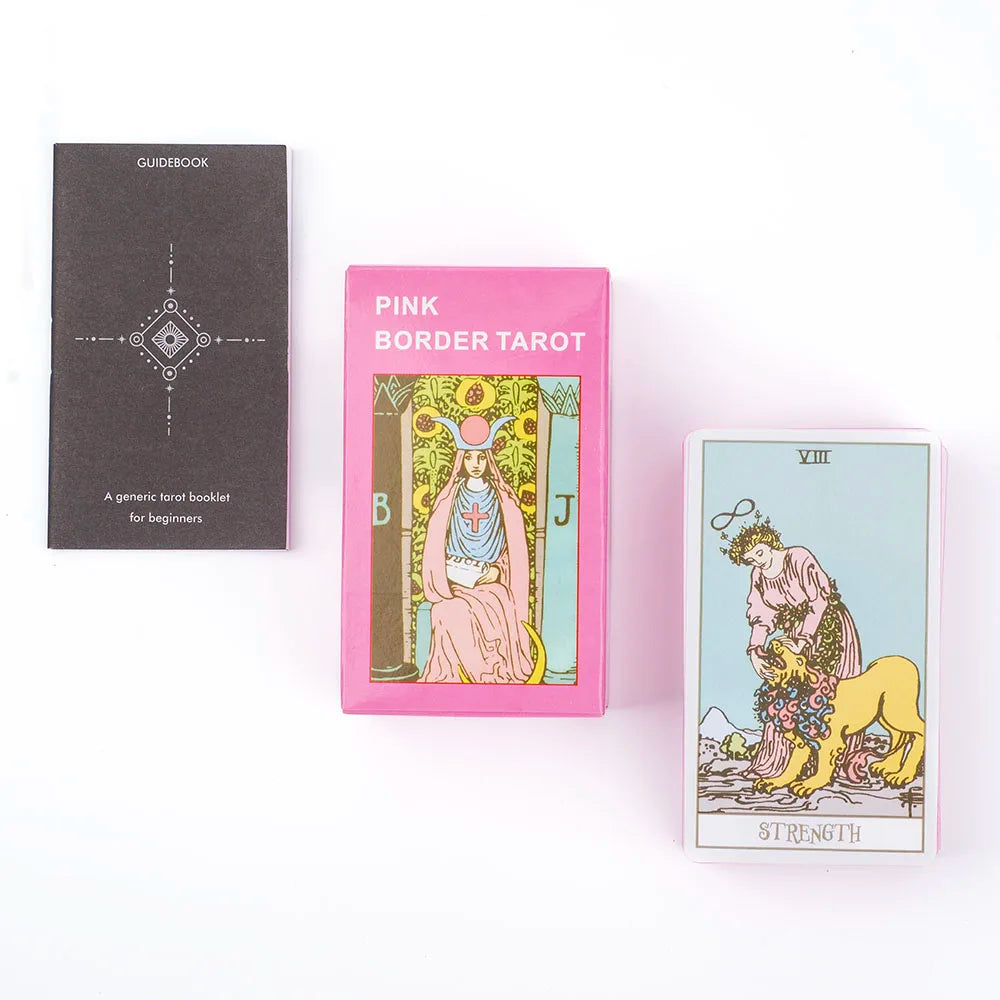 💗 Pink Border Tarot Deck – 78-Card Set with Guidebook for Divination, Parties & Daily Readings