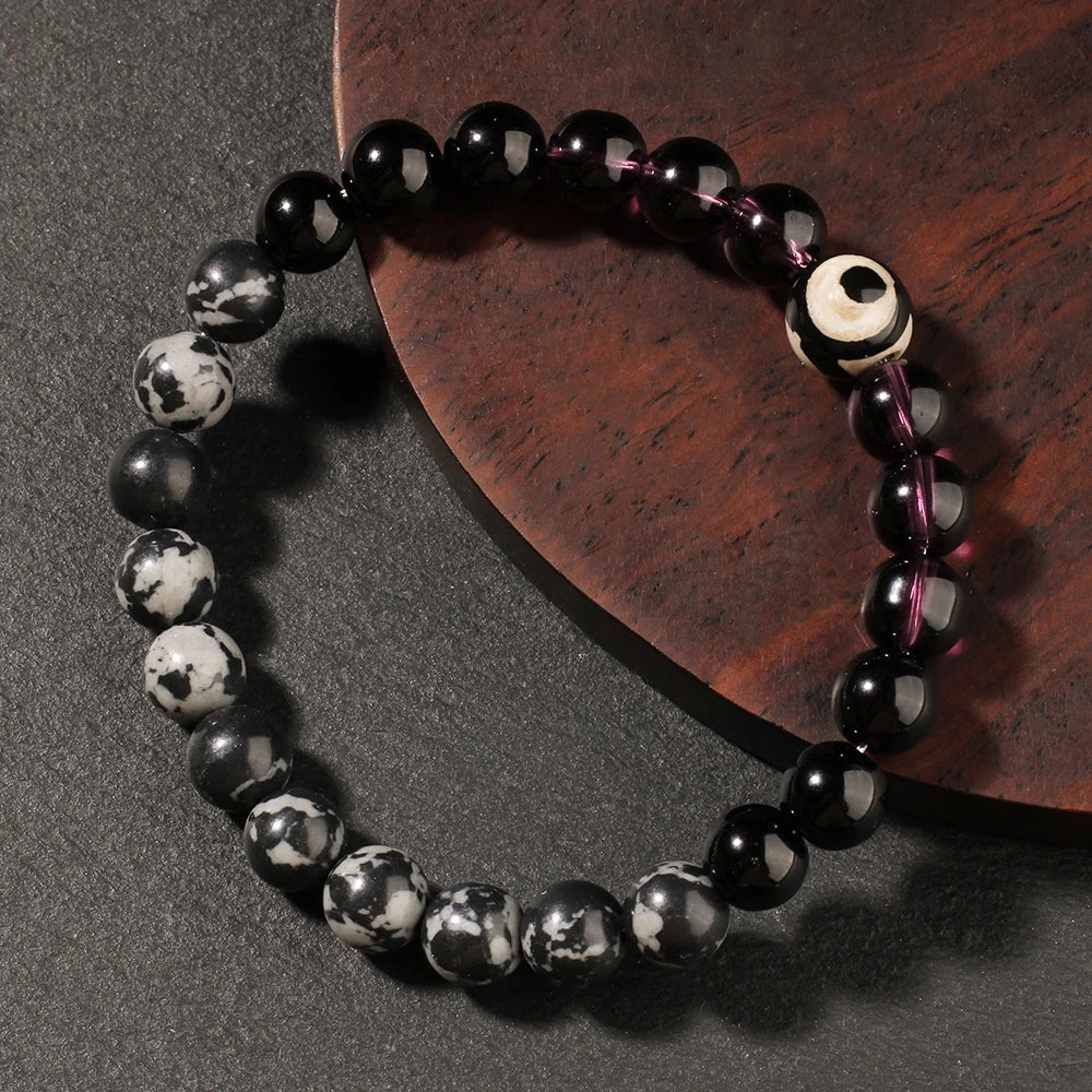 👁️ Eye Bracelets for Women – Natural Stone Beaded Bangles Cute Beach & Holiday Jewelry Purple, Black, Gray Beads Spring Summer Gift