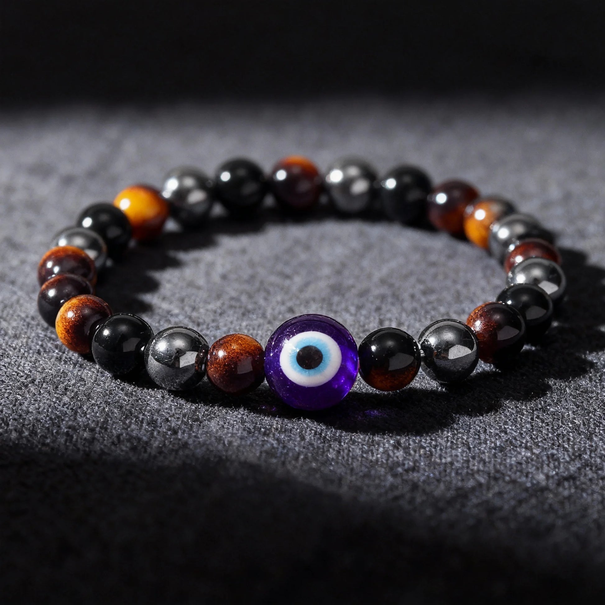 ✨ Neo-Gothic Fall Jewelry – Black Tiger’s Eye, Hematite & Onyx Evil Eye Bracelets – Unique Natural Stone Family Gifts for Christmas