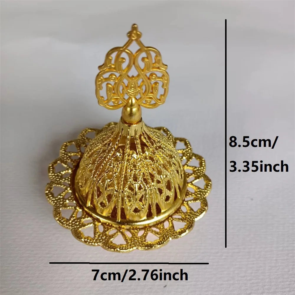 Mini Copper Lotus Incense Burner – Retro Hollow Out Design with Cap, Golden Arab Style for Aromatherapy & Spiritual Blessing Big round head
