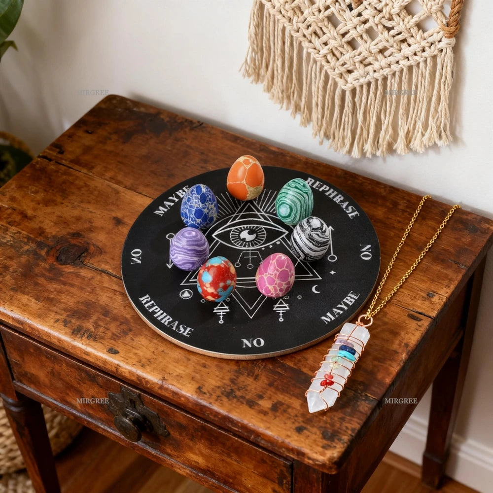 🔮 9pcs Crystal Pendulum Divination Set – Includes Decision Board & Gemstone Egg | Guidance Tool & Witchcraft Supplies | Free Shipping