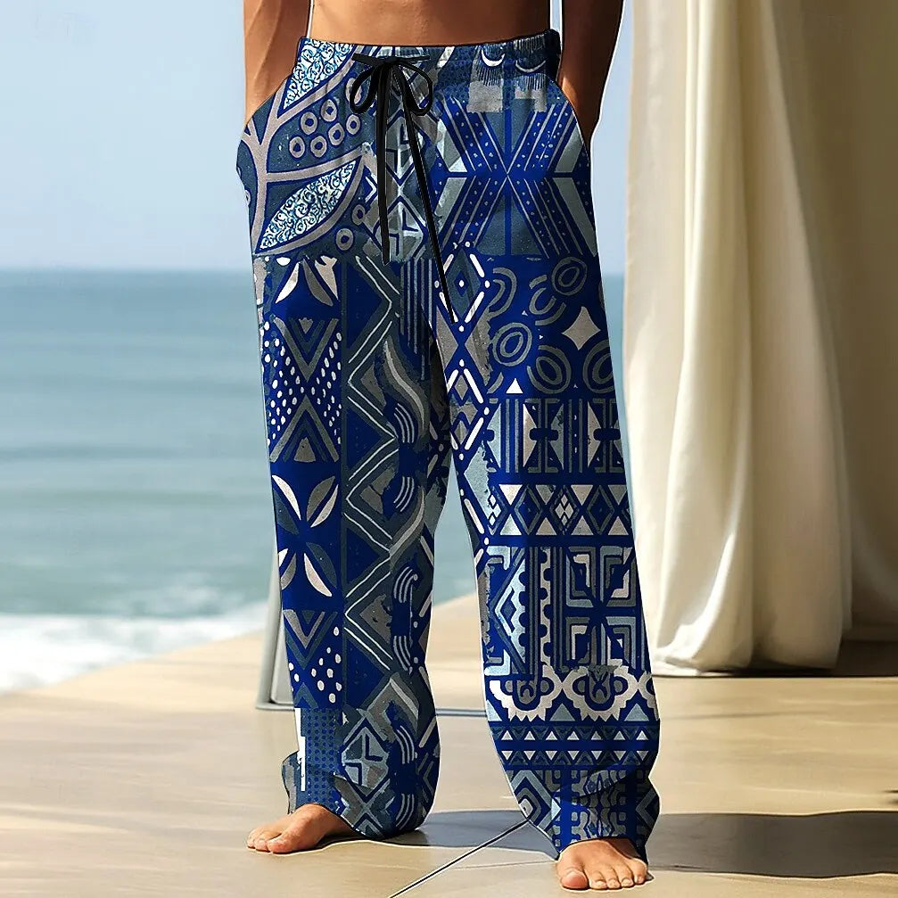 🎨 The Ethno-Geometric Urban Nomad Trousers: Premium Men’s Wide-Leg Pants – High-Definition Ethnic Print, Mid-Rise Elastic Drawstring Waist, Breathable Outdoor Comfort, and Sophisticated Autumn Silhouette SJZHH202522135