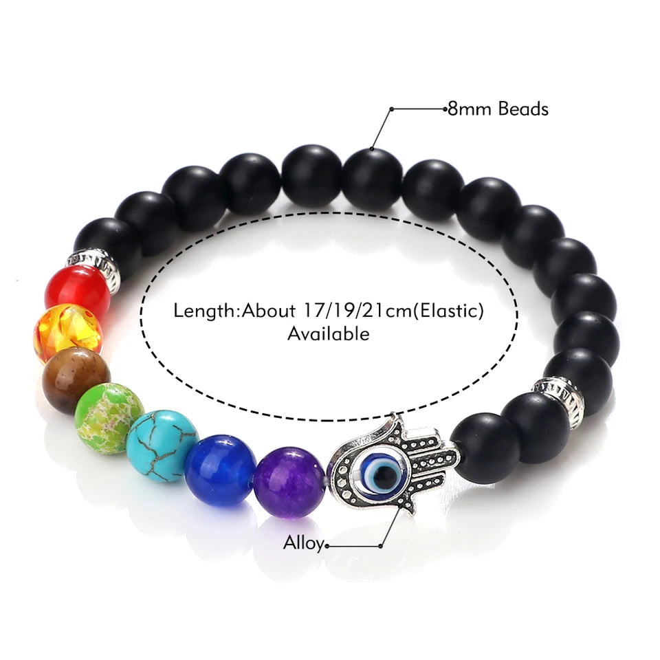 🧿 7 Chakra Protection Bracelet for Men: Natural Tiger Eye & Lava Stone with Evil Eye & Hamsa Hand – Anxiety Relief, Luck & Energy Healing Bangle