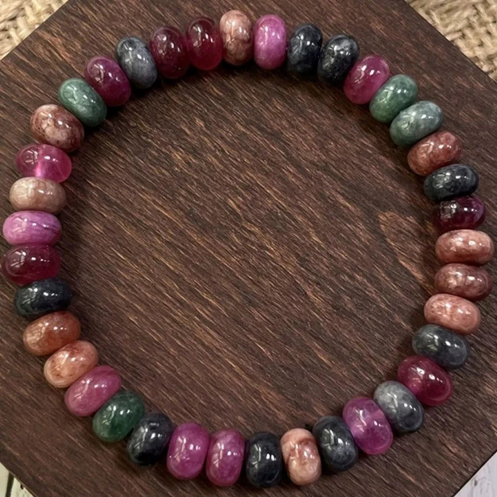 ✨ Multicolor Tourmaline Bracelet – Natural Bead Stone Chain Elastic Bangle for Women & Men – Fashionable Party Jewelry