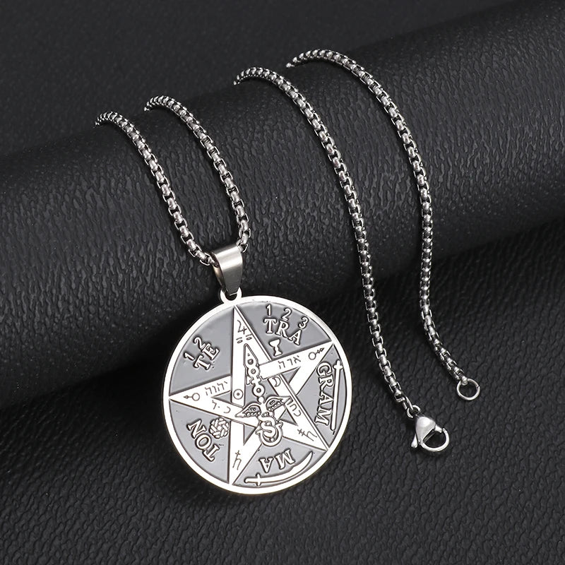 ✨ Witchcraft Pentagram Necklace – Stainless Steel | Men’s Amulet Pendant | Jewish Hebrew Tetragrammaton & Solomon Symbol