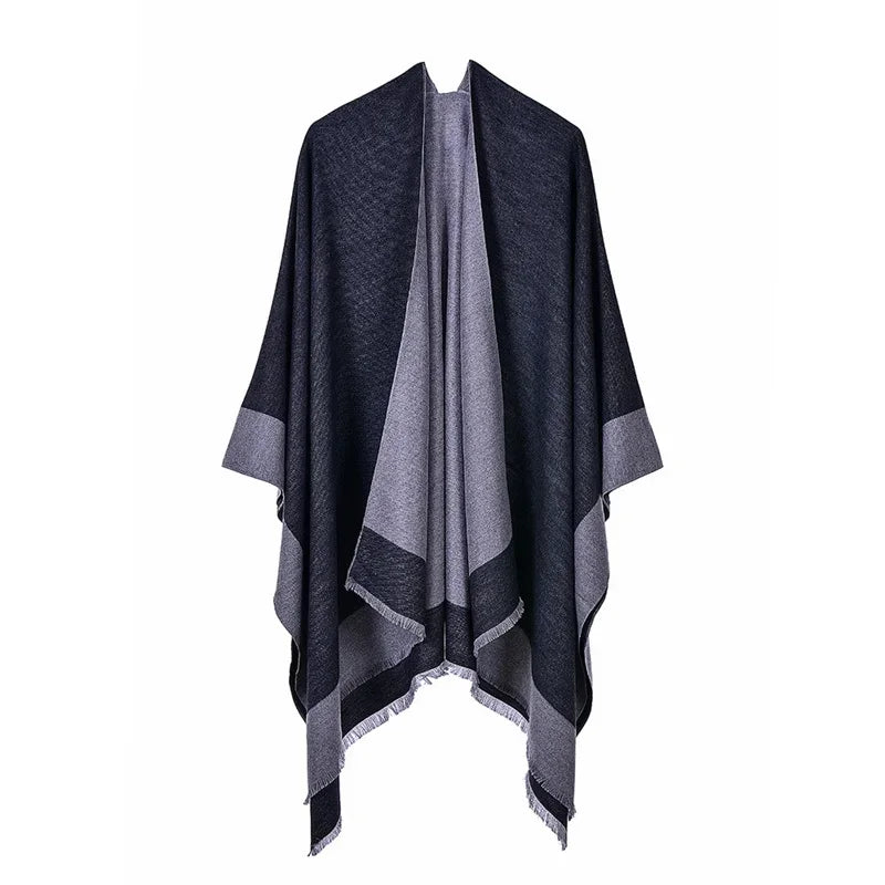 Winter Fashion Poncho Women Capes Scarf Imitation Cashmere Ladies Scarves Warm Shawls Wraps Woman Ponchos Bufanda Mujer Foulard One Size 4-black