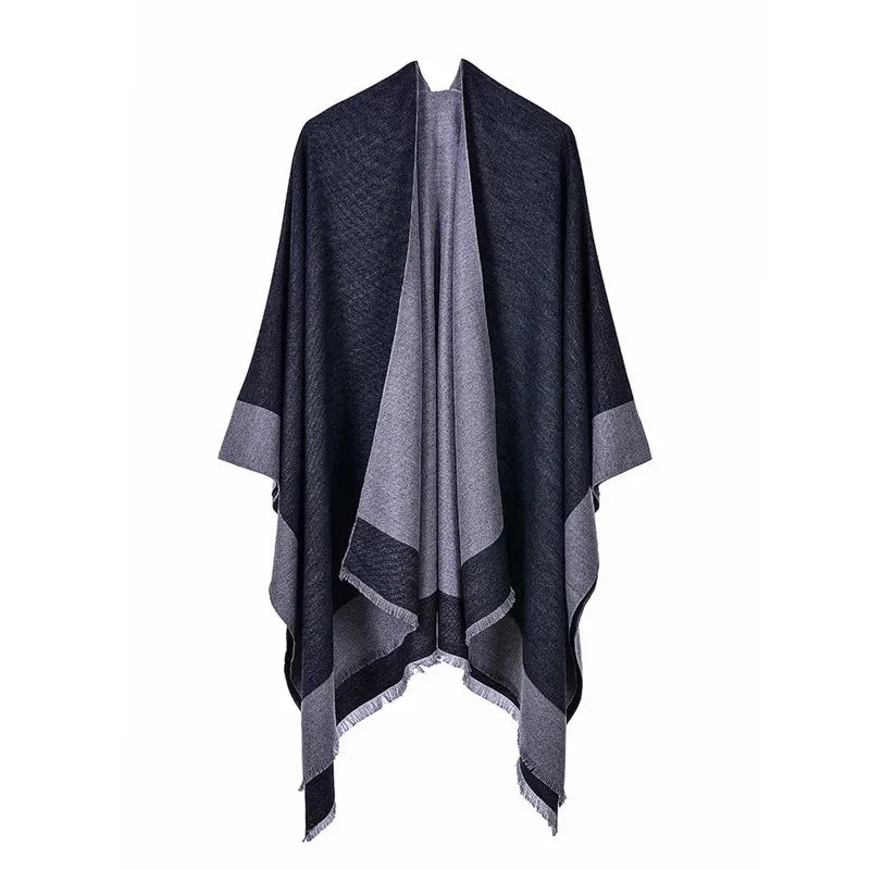 Women's Winter Poncho Wrap - Imitation Cashmere Shawl Cape & Scarf (130 x 150 cm) for Ultimate Warmth and Style One Size 4-black