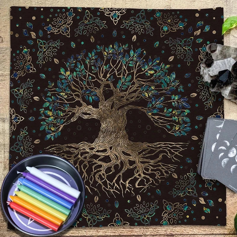 🃏 Celtic Knot & Viking Compass Altar Cloth – Spiritual Runes Pagan Divination Tarot Tablecloth for Witchcraft, Astrology & Oracle Card Readings