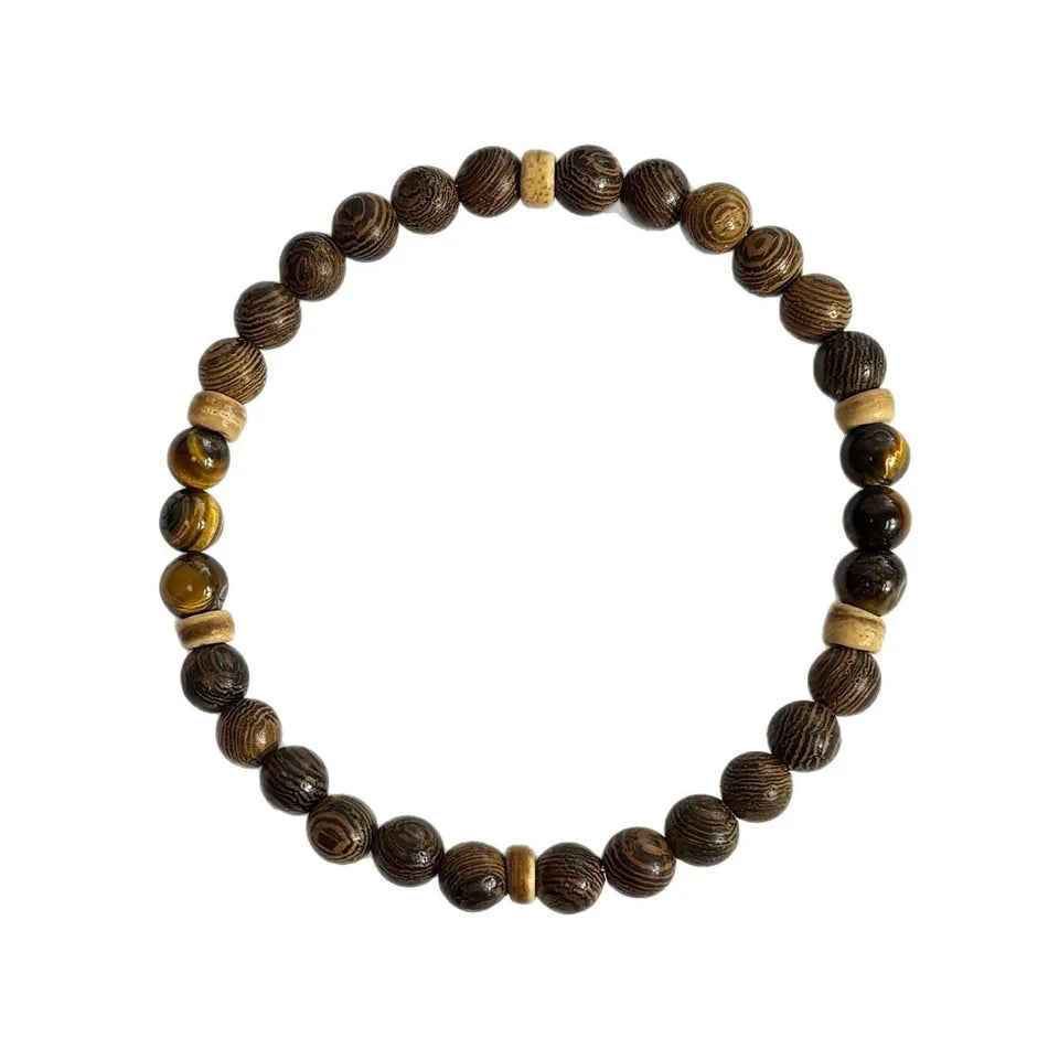 ✨ Anti-Anxiety & Stress Relief 6mm Bracelet – Tiger Eye Stone and Wood Beads – Unisex Handmade Jewelry Gift