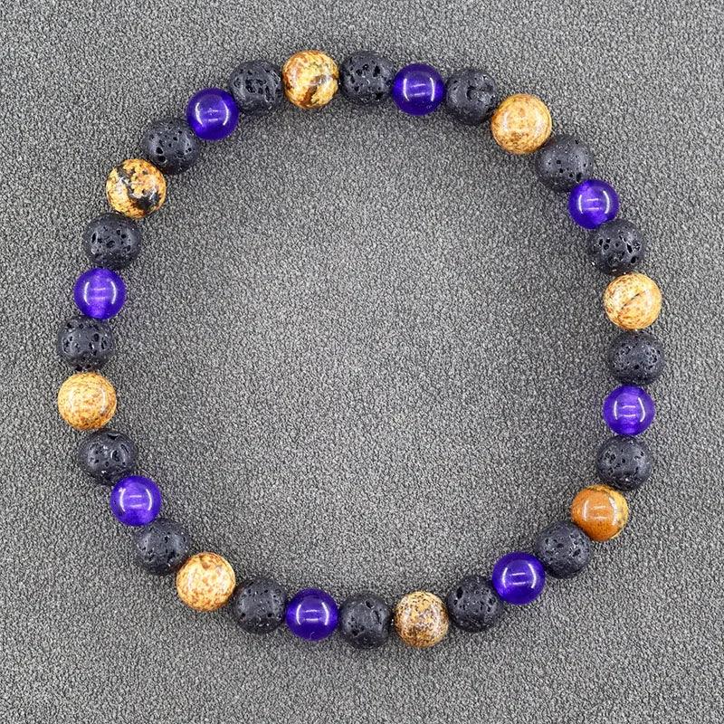 ✨ Natural African Pine Stone Beaded Bracelet – Authentic Picture Stone Bohemian Bangle for Men & Women – Volcanic Elastic Jewelry, Perfect Friendship Gift 18