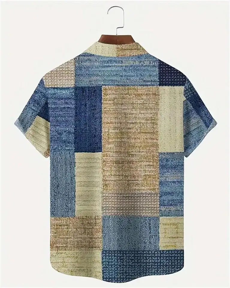 🎨 The Geometric 3D Block Masterpiece: Premium Men's Color-Block Hawaiian Shirt – High-Definition Digital Print, Breathable Short-Sleeve Button-Down, and Inclusive Oversized Silhouette (Up to 5XL)