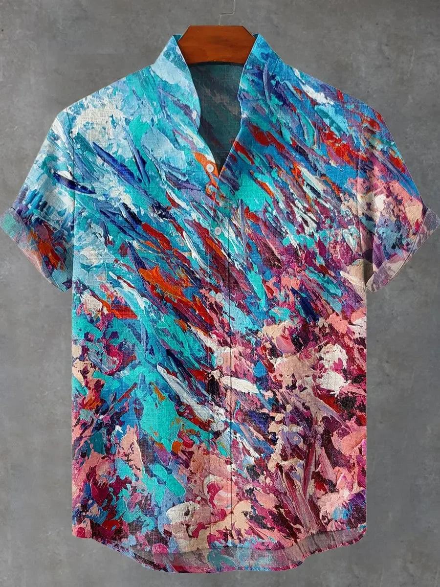 🌅 The Solar Horizon 3D Masterpiece: Premium Men's Casual Short-Sleeve Shirt – High-Definition Sunset Digital Print, Breathable Silk-Touch Fabric, and Sophisticated Modern-Fit Silhouette HZ797