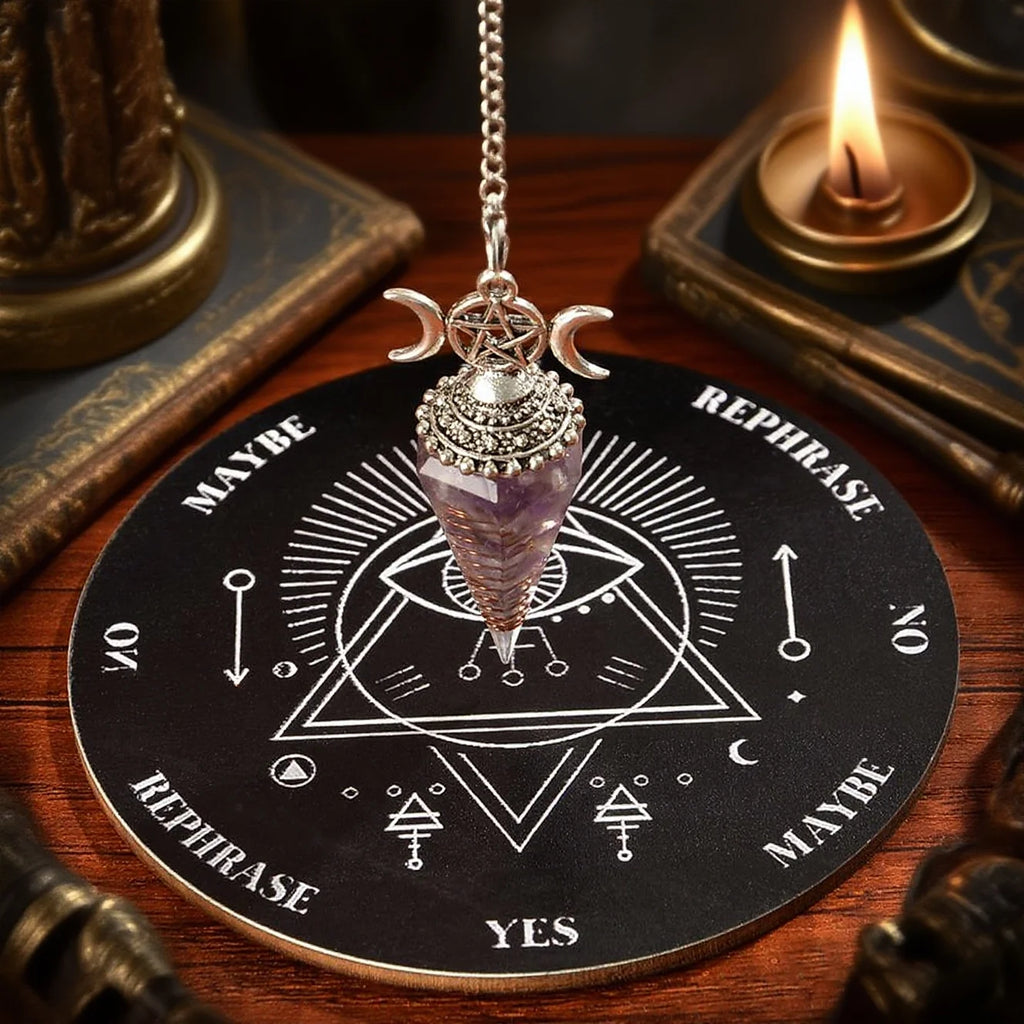 🔮 2pcs Spiritual Pendulum Divination Set – Includes Crystal Pendulum & Divination Disk | Healing & Decision-Making Tool | Free Shipping