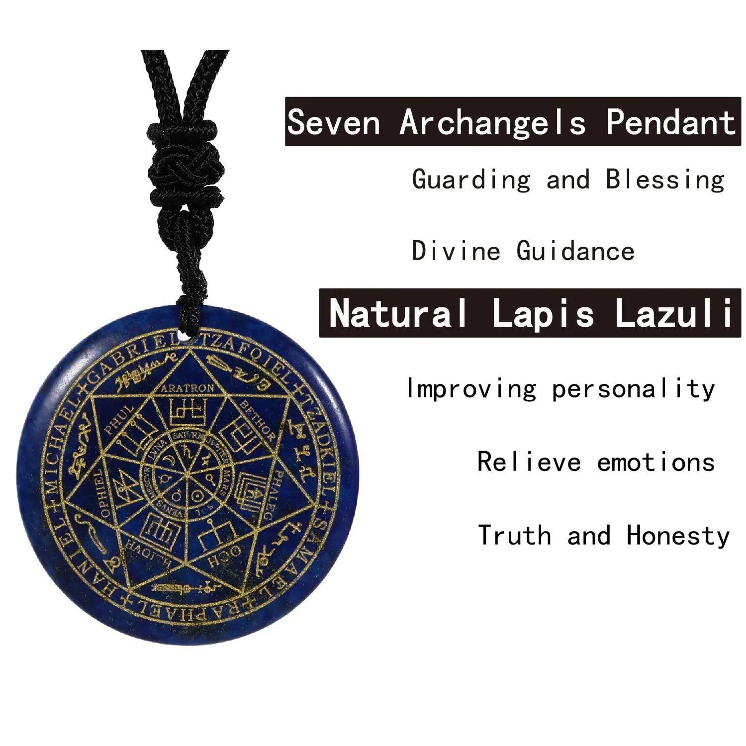 ✨ Natural Crystal Quartz Seven Archangels Amulet Necklace – Seal of Solomon Talisman | Men’s Spiritual Protection Jewelry with Archangel Michael Lapis Lazuli