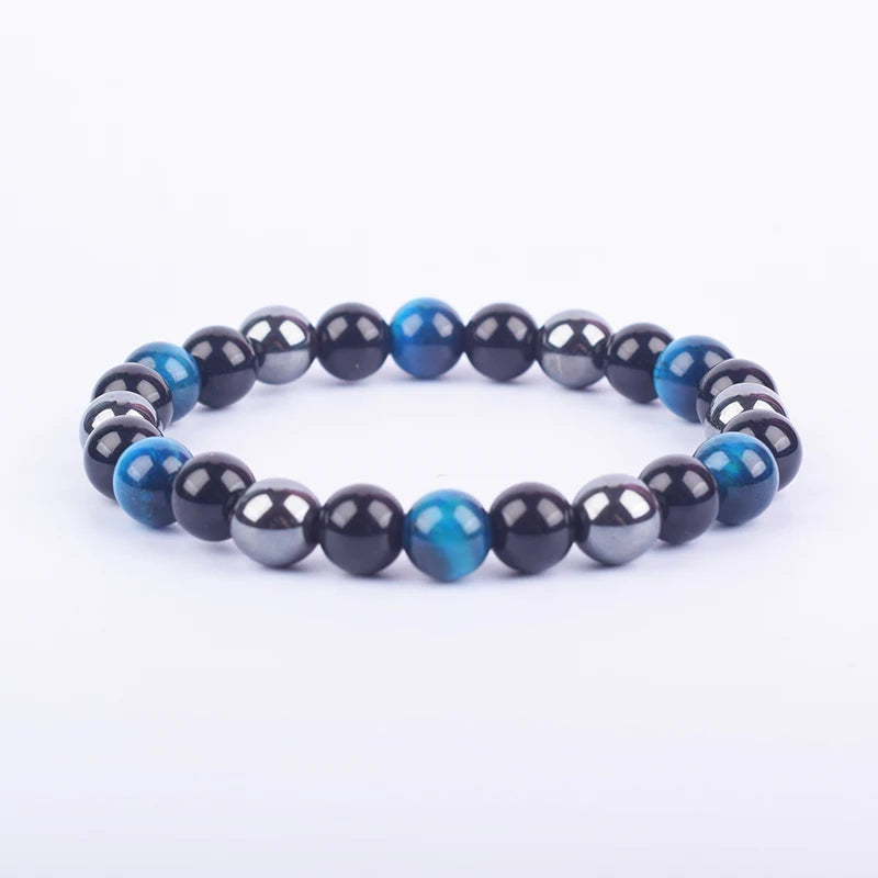 ✨ Magnetic Hematite, Tiger Eye & Obsidian Bracelet – Triple Protection Health Care Stainless Steel Bangle – Perfect Weight Loss Gift for Men & Women 6lake blue tiger eye
