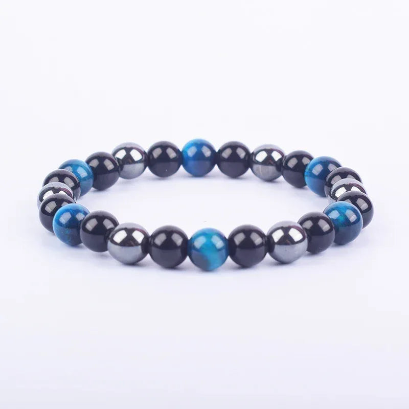 ✨ Magnetic Hematite, Tiger Eye & Obsidian Bracelet – Triple Protection Health Care Stainless Steel Bangle – Perfect Weight Loss Gift for Men & Women 6lake blue tiger eye