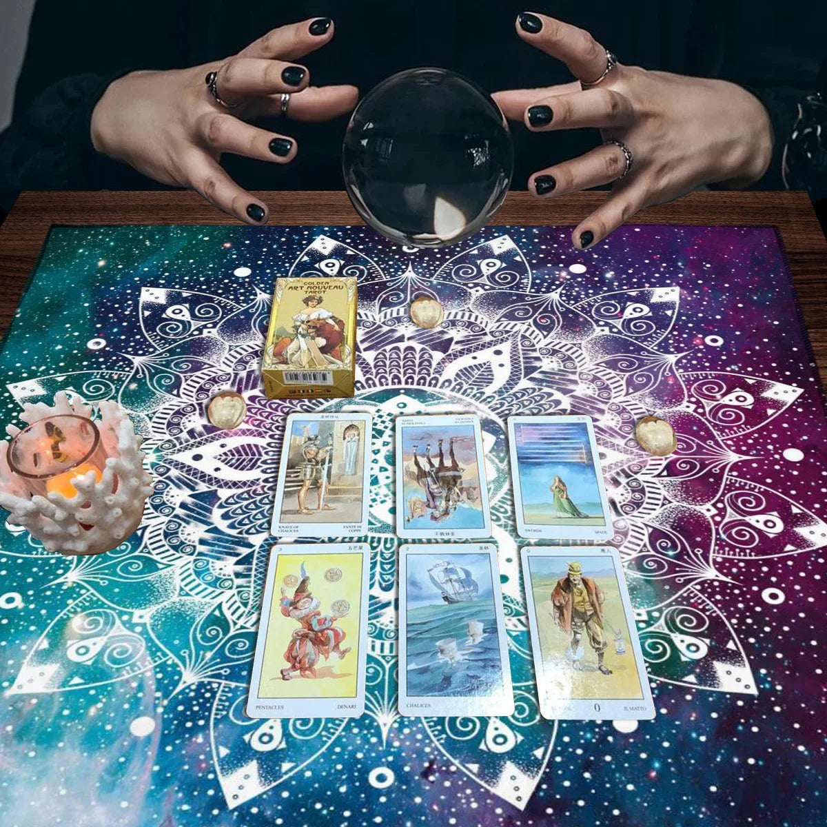 🌌 Blue Mandatura Tarot Card Tablecloth | Altar Decorations Cloth with Mysterious Starry Sky – Spread Tarot Reading Cloth & Witch Home Decor