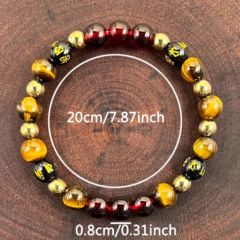 ✨ Retro Style Wealth Bracelet – 8mm Natural Stone Tiger Eye Beads – Perfect for Festival Parties and Daily Empowerment