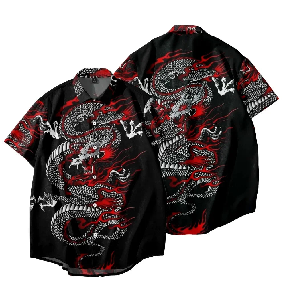 🐉 The Draconian Legacy: Premium Men’s Y2K Vintage Dragon Print Hawaiian Shirt – High-Definition Oriental Dragon Graphic, Ultra-Breathable Performance Fabric, and Sophisticated Urban Social Wear Short-Sleeve Button-Down (S-5XL)