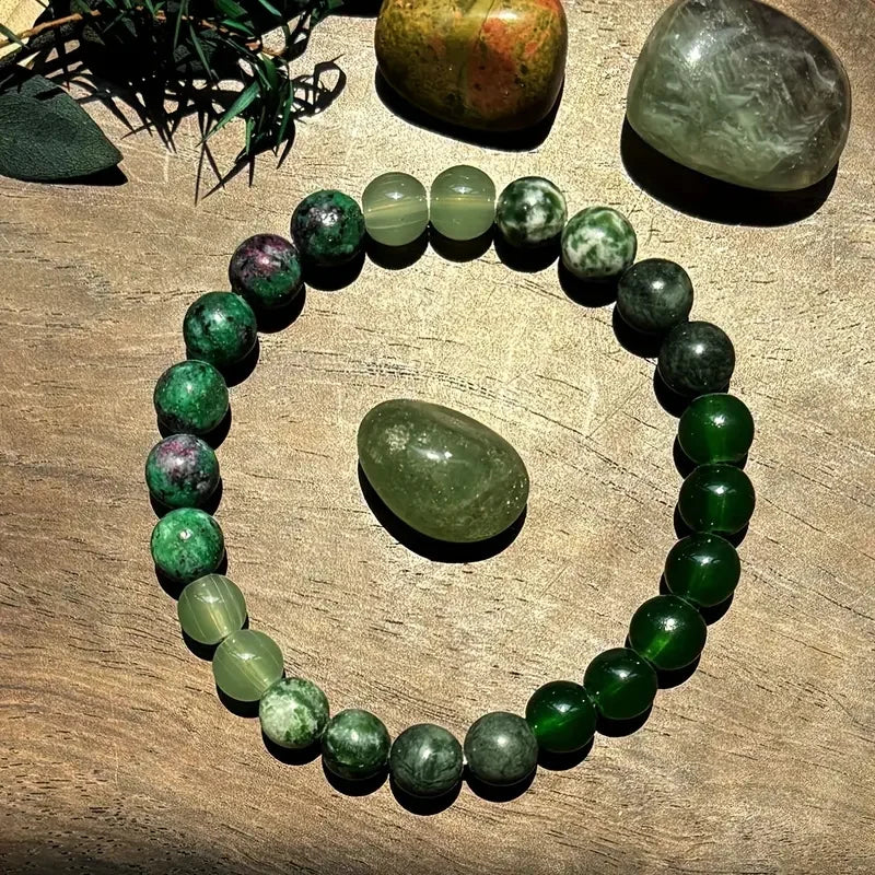 ✨ Natural Agate Stone Bracelet – Unisex Round Green Bead Bracelet – Elegant Daily Decoration & Perfect Christmas Jewelry Gift