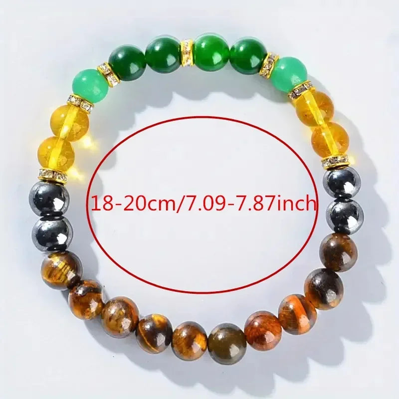 ✨ Lucky Money Attracting Natural Stone Bracelet – Tiger’s Eye, Green Donglin, and Yellow Crystal String Bracelet for Men & Women – Stress-Relief & Prosperity