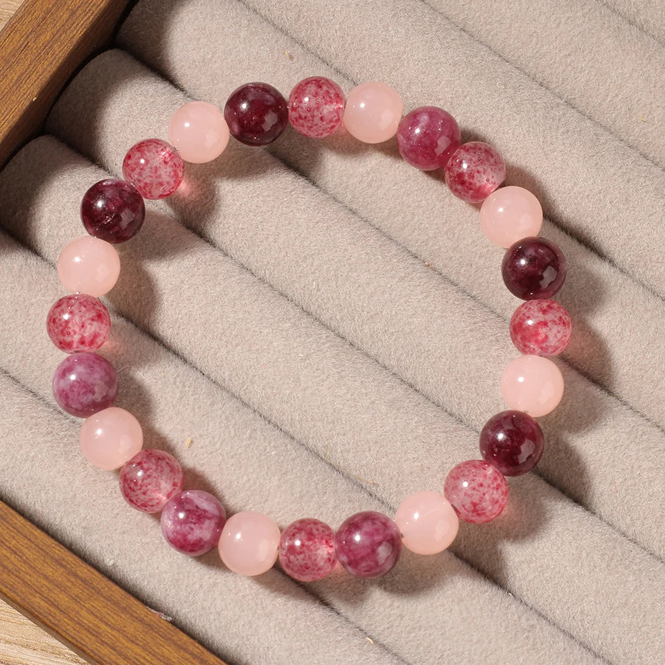 ✨ Cute Autumn & Winter Jewelry – Pink Garnet, Pink Quartz & Strawberry Quartz Bracelet – Natural Stone Gift for Girlfriend
