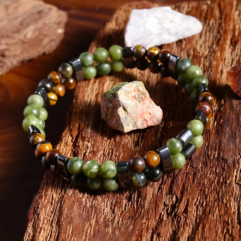 🐯🍀 The "Double Wealth Engine": Tiger Eye & Green Aventurine 2-Layer Prosperity Bracelet