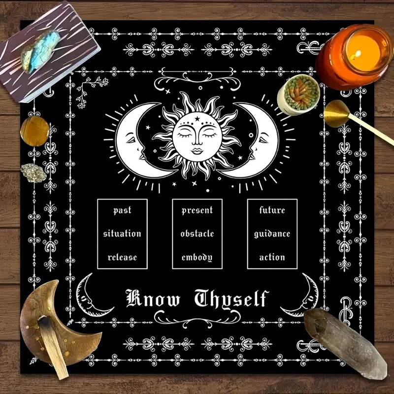 Moon Phase Tarot Card Tablecloth - Gold for Spiritual Readings and Rituals