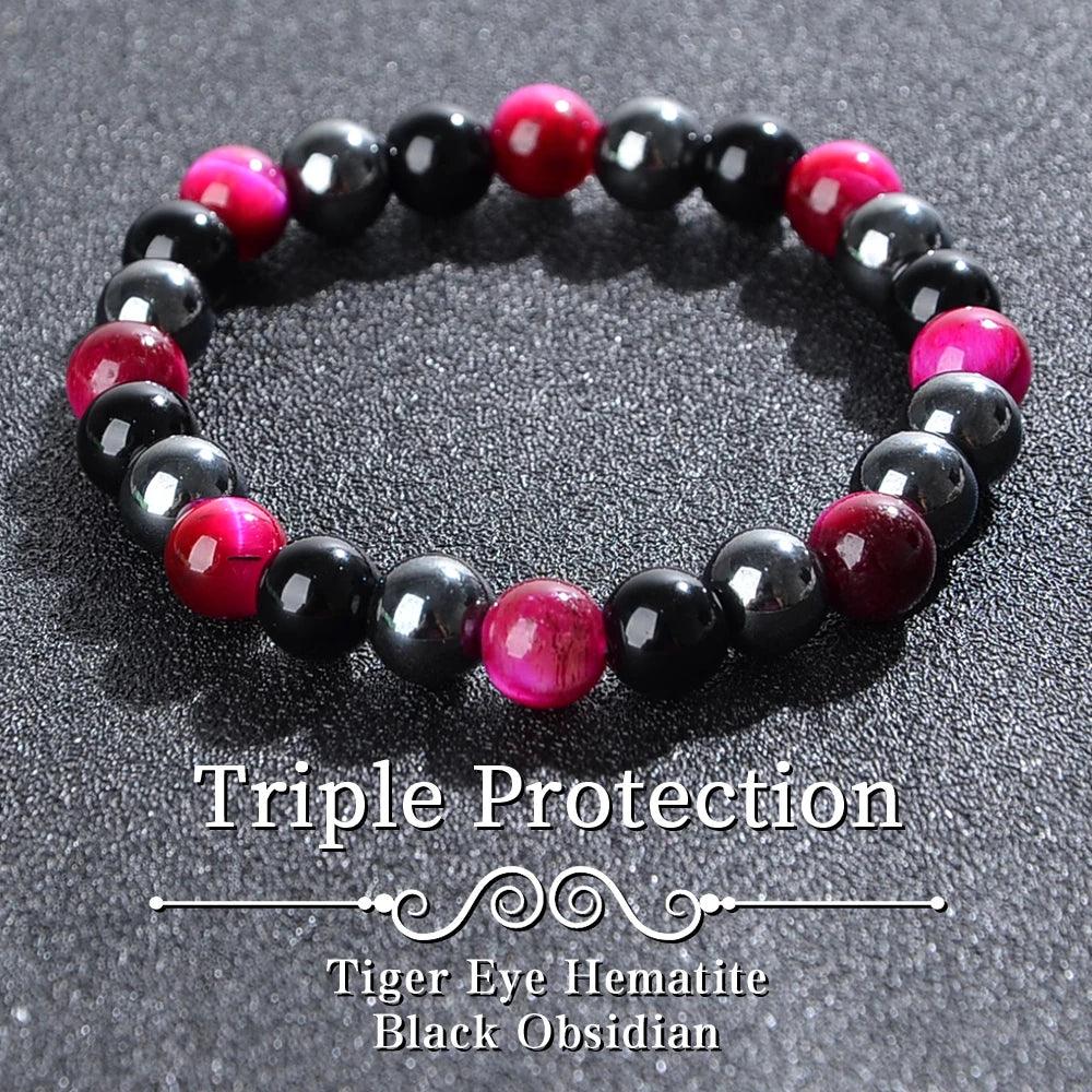 🛡️ The "Azure Guardian" Triple Protection Bracelet: Blue Malachite, Obsidian & Hematite Shield Style-E