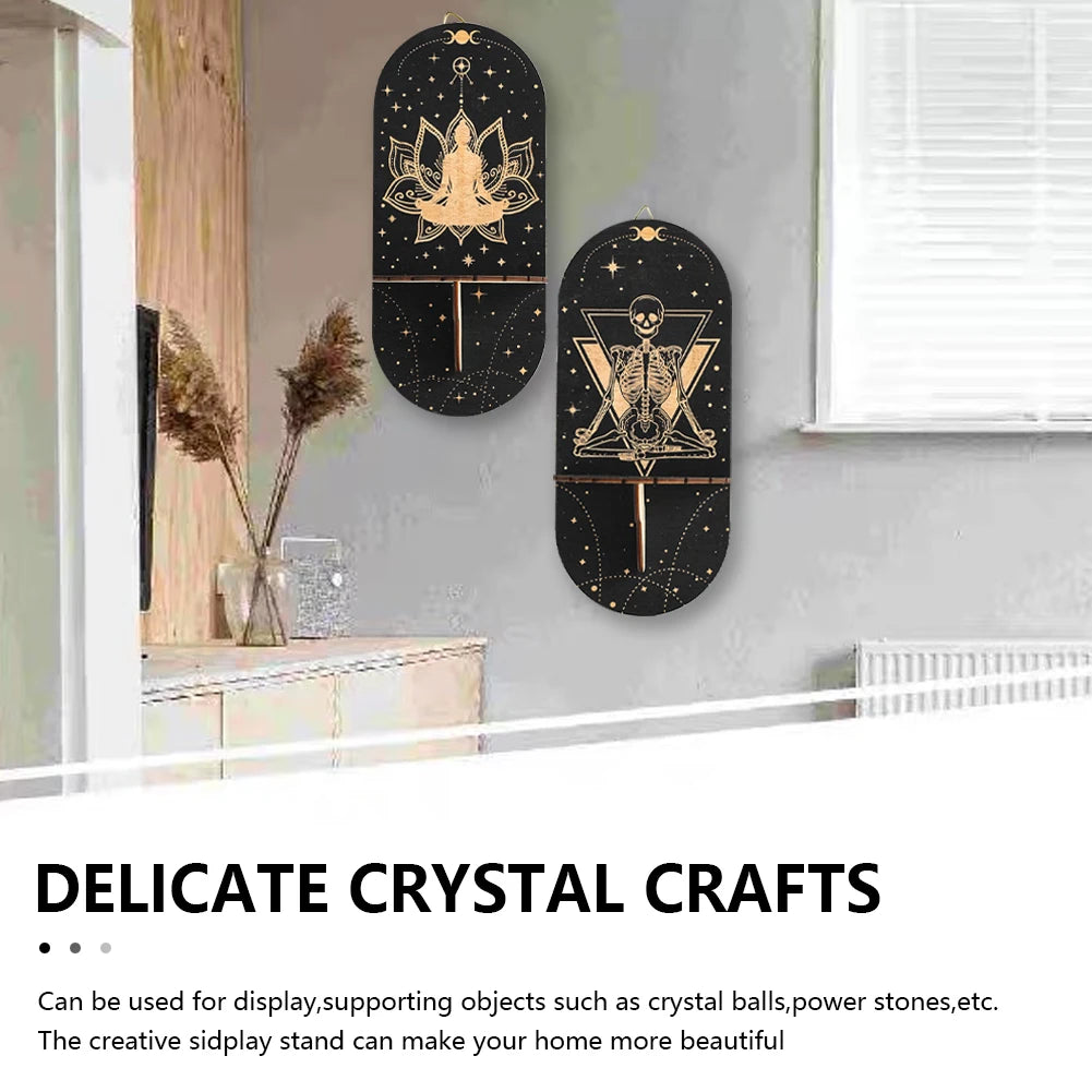 Boho Wooden Wall Bracket Floating Shelf – Hand-Carved Crystal & Candle Holder Display Stand for Spiritual and Decorative Use