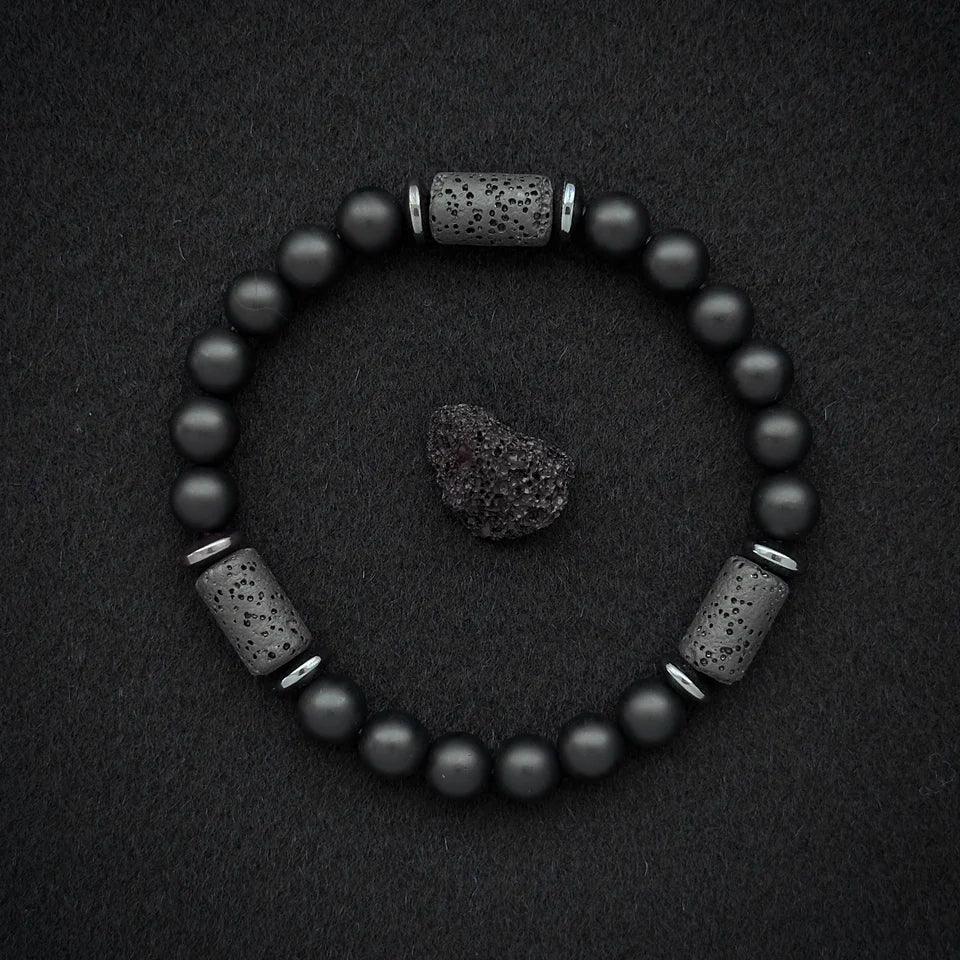 🖤 The "Modern Stealth" Bracelet: Matte Black Cylinder Stone Protection Band (Minimalist Series)